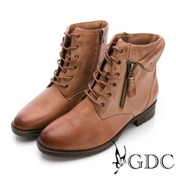 GDC-擦色羊皮酷率造型短靴-棕