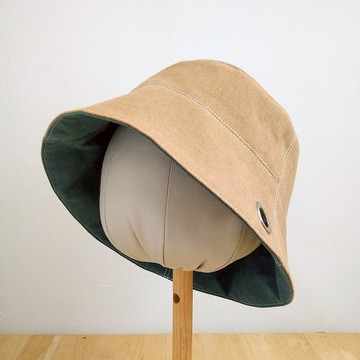糸文 雙面戴棉布漁夫帽-淺棕/藍綠