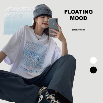 ☆LimeLight☆ FLOATING MOOD 寬鬆 落肩 五分袖 白 黑 插畫 游泳 素描  AP-TS008