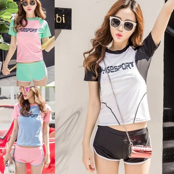 比基尼妮.法荷短袖泳衣三件式泳衣泳裝(M-XL)