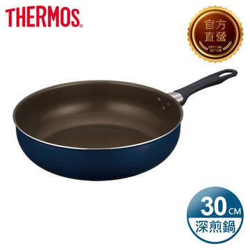 【THERMOS膳魔師】羽量輕手不沾鍋 單柄深煎鍋30cm(KFI-030D-NVY)