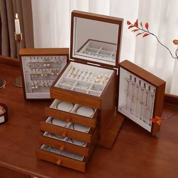 免運/公司貨 收納盒 首飾收納櫃 木質首飾收納盒 多層抽屜大容量實木首飾整理盒 復古黃金珠寶首飾柜 可開發票 全館五折 工廠現貨直銷 新品特價 z10304
