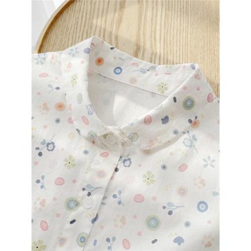 日系文藝小清新卡通花朵寬松純棉襯衫女長袖打底衫學生上衣潮秋季