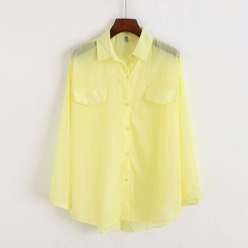 翻領長袖襯衫 夏季新款防曬上衣 女時尚寬松休閑打底衫衣服 E/4-2
