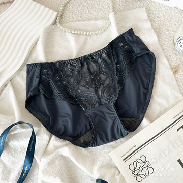 【伊黛爾】莫內花園 蕾絲內褲 M/L (黑灰) -【27955】