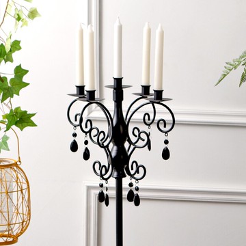 婚慶燭臺復古黑白立桿式鐵藝燭臺浪漫五頭式家居擺設落地蠟燭燭臺
