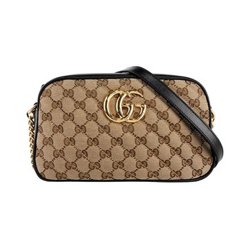 Gucci 帆布 GG Marmont肩背斜背包(黑邊卡其色)