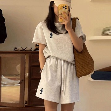 臺灣出貨 可外穿家居服休閒運動套裝女新款睡衣女夏季寬鬆顯瘦兩件套透氣短袖女生套裝