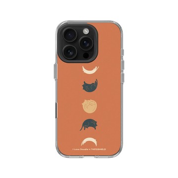 iPhone 16 Pro Clear Case（相機按鈕） 透明 - ilovedoodle (Lim Heng Swee) - Cat Landscape - Cat Phases Orange 貓咪月象-橘