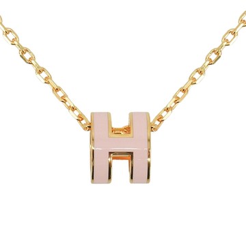 Hermes Mini Pop H 立體橢圓簍空項鍊(粉/金)