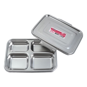 PLUS PERFECT極緻316不鏽鋼四格餐盤-25cm-附蓋-2入