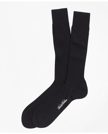 Brooks Brothers Men's Merino Wool Ribbed Crew Socks | Navy | Size Regular
