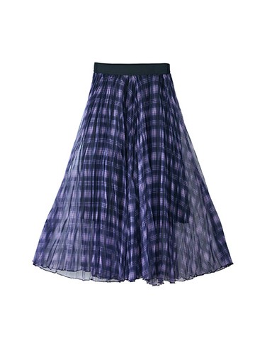 格紋壓褶長裙(0S000014100) - earth music&ecology