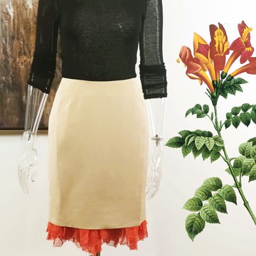 日本面料 精工彈力混紡皺褶裙腳直身 洋裝半裙