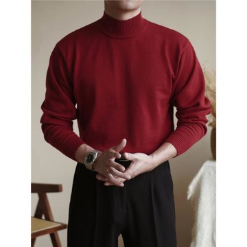 CHAT秋冬深灰高領毛衣男保暖套頭打底衫彈力半高領修身長袖針織衫