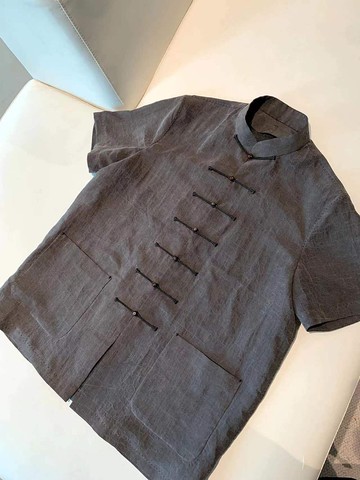 真絲唐裝純手工龜裂紋男