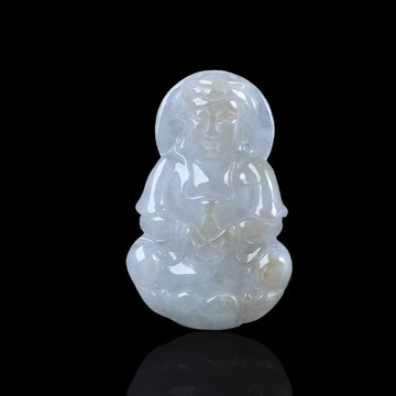 冰種飄黃翡翡翠觀音菩薩項鍊 | 天然緬甸玉翡翠A貨 | 送禮