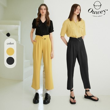 OUWEY歐薇 率性休閒造型腰頭微寬直筒長褲(兩色；S-L)3232136505