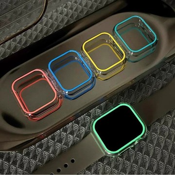 小清新 半包硬殼無膜 夜光透明 防刮防護 適用 Apple Watch 11 10 9 8 SE 錶殼46mm 42mm