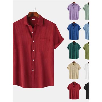 夏季歐美短袖襯衣2025夏季新款男士純色翻領美式襯衫Men's Shirts