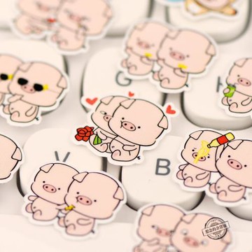 可愛豬豬表情貼紙手機鍵盤手賬帳素材卡通裝飾防水杯子無痕小貼畫