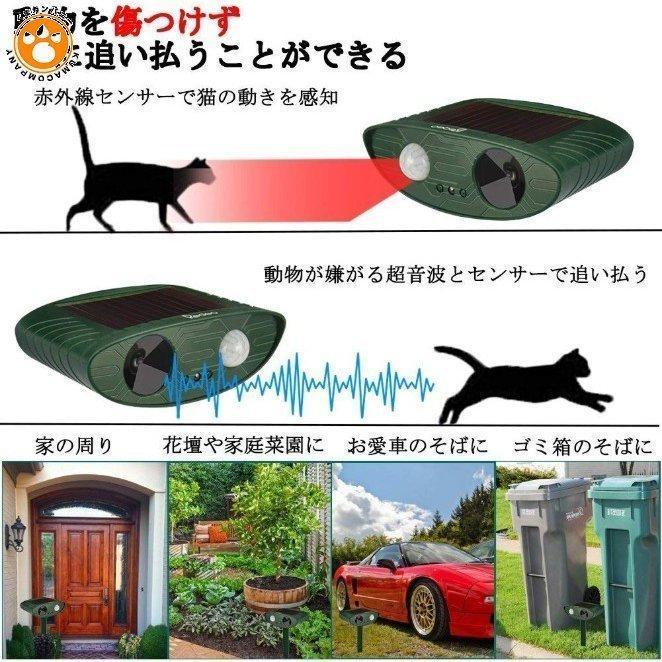 猫よけ 音波 ソーラー 充電 動物撃退器 猫除け センサー ライト 猫対策 猫退治 猫撃退 猫よけグッズ カラスよけ 害獣撃退 野良猫 糞尿対策