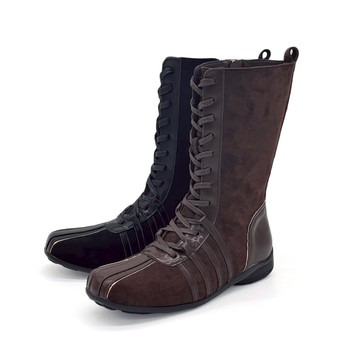 中筒靴 馬丁靴 拳擊靴 復古羊絨中筒復古機能運動德訓綁帶靴馬汀靴拳擊靴 ROBINLO (RILLA 摩登可可/夜影黑)