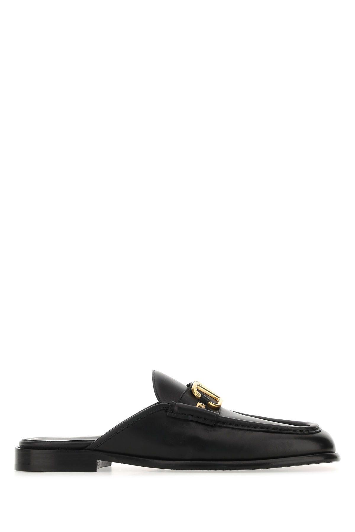 Valentino Garavani Black Leather Vlogo Slippers