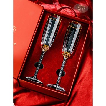 (免運)QZYF秋知伊梵輕奢香檳杯家用水晶高腳杯一對節日禮品禮物高檔送禮