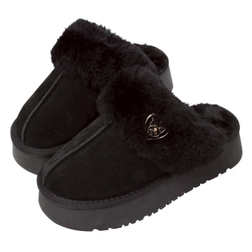 Ann’S X Sanrio三麗鷗 Kuromi酷洛米聯名 毛絨絨可拆後帶2way麂皮真皮厚底穆勒雪靴4cm-黑