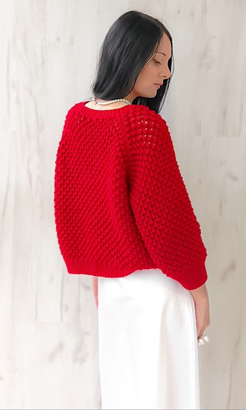 紅色毛衣外套 質感開衫 手工毛衣外套 針織衫 女