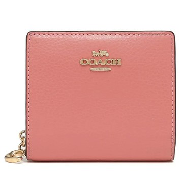 COACH - 素面皮革短夾-珊瑚