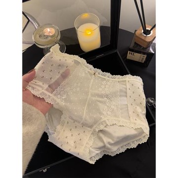 中高腰氛圍感法式蕾絲拼接網紗少女內褲7A透氣純棉襠包臀三角褲女
