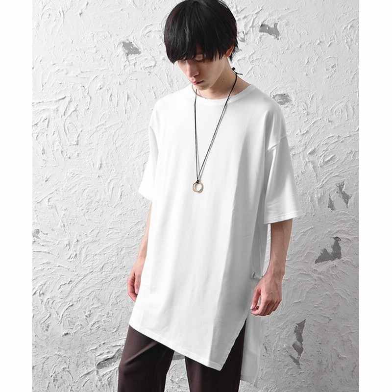 Tシャツ Tシャツ メンズ半袖アシメトリーロング丈鳩目サイドスリットビッグシルエットtシャツ 通販 Lineポイント最大0 5 Get Lineショッピング