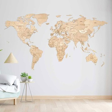 Fuwaly|白俄羅斯EWA木質模型-世界地圖_原始風情（中144x79cm）_廠商直送
