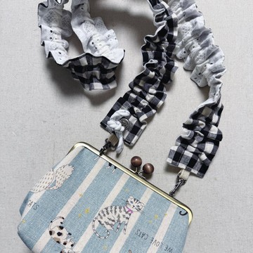 【波浪可調式背帶】純棉手機背帶/掛繩。黑格子。