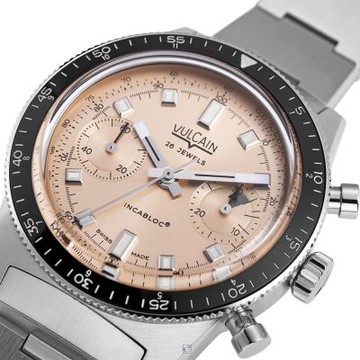VULCAIN 窩路堅 Skindiver 限量版鮭魚面計時機械錶 自動上鍊 手錶-590176B87.BHM286 鋼帶款