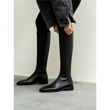 不過膝靴子長筒靴女2025新款爆款秋冬加絨真皮平底長靴軟皮騎士靴