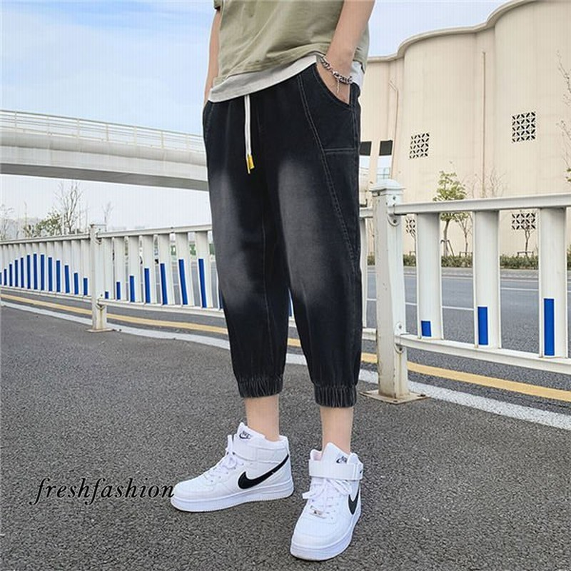 ハーフパンツ メンズ ひざ下 7分丈パンツ 丈夫 クロップドパンツ かっこいい デニムパンツ サルエル ボトムス おしゃれデニム 夏服 通販 Lineポイント最大get Lineショッピング