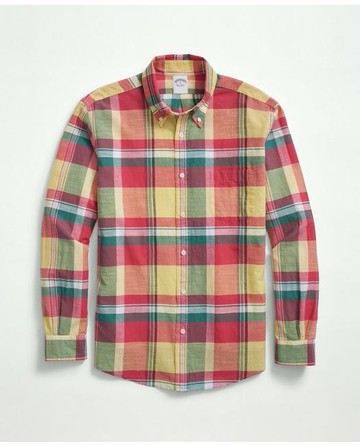 Brooks Brothers Men's Washed Cotton Madras Button-Down Collar Sport Shirt | Size XL