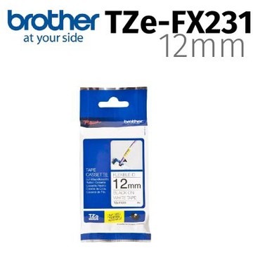 【Brother 兄弟】TZe-FX231纜線標籤帶 ( 12mm 白底黑字 )