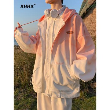 開衫衛衣男士連帽2025新款春季重磅寬松潮牌休閑春秋漸變夾克外套