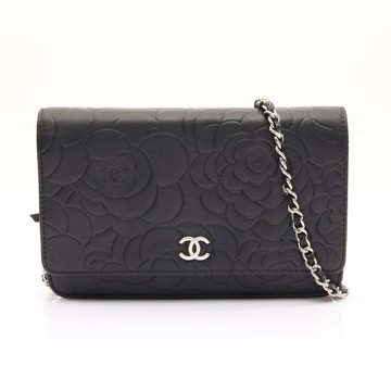 CHANEL 香奈兒 Camellia WOC 肩背包 黑色 羊皮 銀扣 A47421 【二手名牌BRAND OFF】