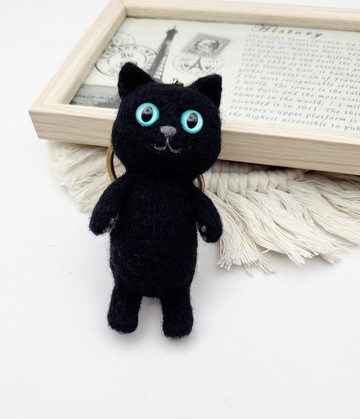 珮寧手作│站姿黑貓│羊毛氈.貓咪羊毛氈.鑰匙圈│鑰匙圈.吊飾│