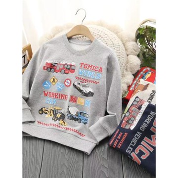出口日系男童純棉不倒絨卡通汽車長袖圓領秋冬款男寶休閑保暖衛衣