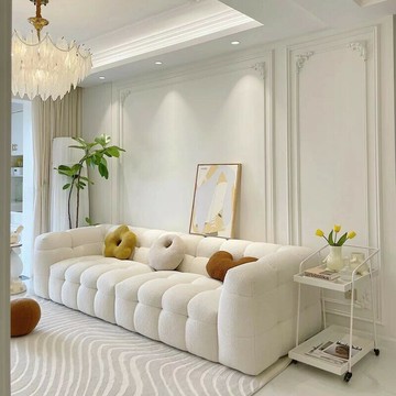 免運/公司貨 沙發 沙發床  法式奶油布藝沙發棉花糖客廳小戶型極簡云朵網紅直排羊羔絨家具 可開發票 全館五折 工廠現貨直銷 新品特價 z10301