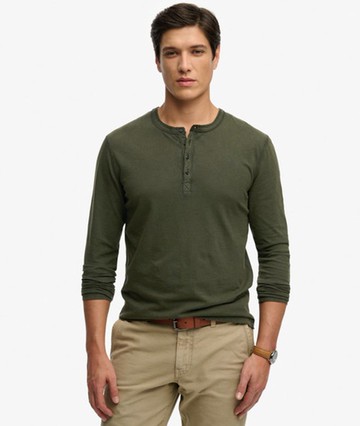 Superdry Men's Long Sleeved Jersey Grandad Top Green Size: M