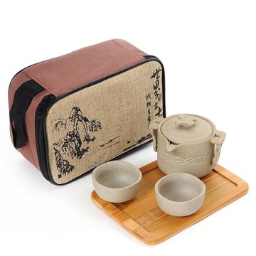 粗陶一壺兩杯戶外車載 便攜包旅行茶具套裝 陶瓷功夫茶具茶杯茶壺