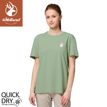 【Wildland 荒野 女 輕量交織吸排快乾機能印花T《茶綠》】0B31653/排汗衣/戶外運動機能上衣/運動衫