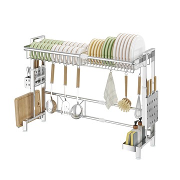 【慢慢家居】層高升降-304不鏽鋼可伸縮水槽碗盤瀝水架(大全配)(碗盤架 瀝水架 水槽架 廚房置物架) 升降伸縮水槽架-304